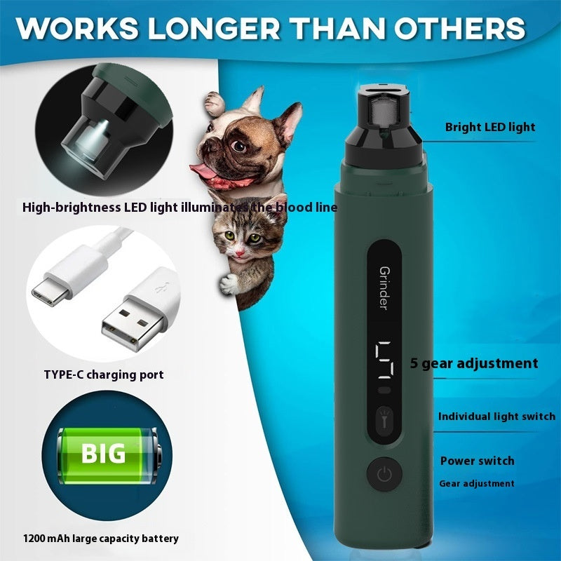 USB Rechargeable Pet Nail Grinder - Safe & Quiet Grooming Tool!