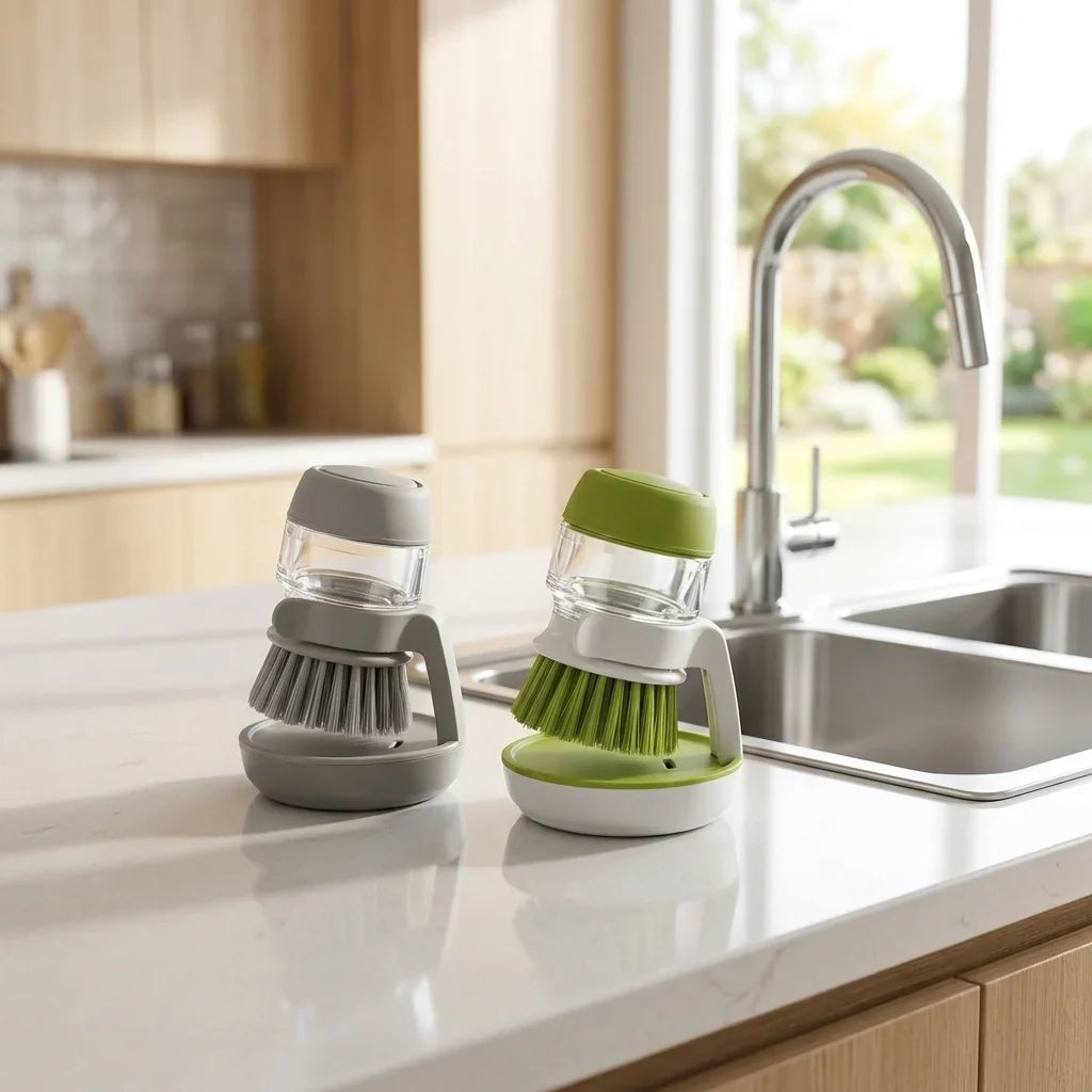 Dish Brush with Soap Dispenser - Effortless Cleaning Made Easy!