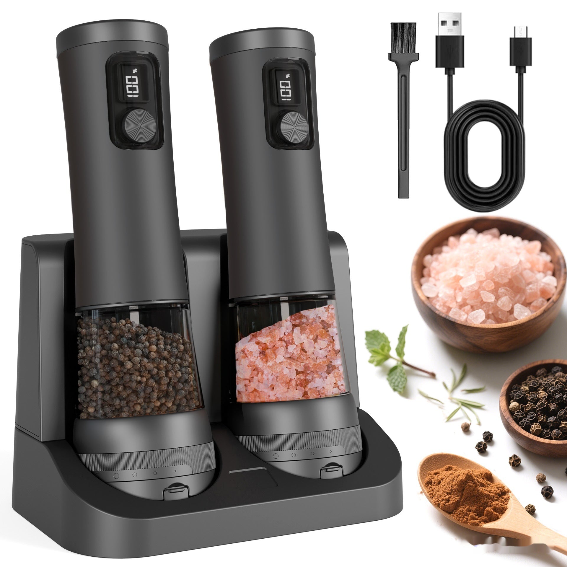 Electric Pepper & Salt Grinder Set - Effortless seasoning at your fingertips!